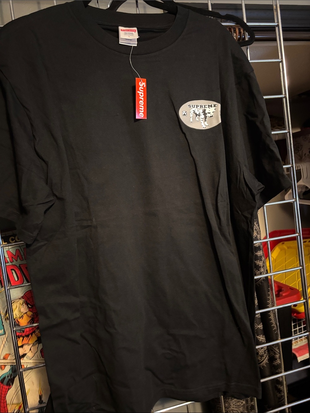 Supreme Black Short Sleeve Tee with White Cow Patch